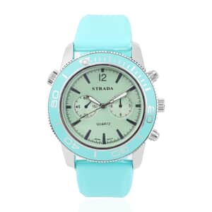 Strada Japanese Movement Rotating Bezel Watch with Blue Green Silicone Strap (45mm)