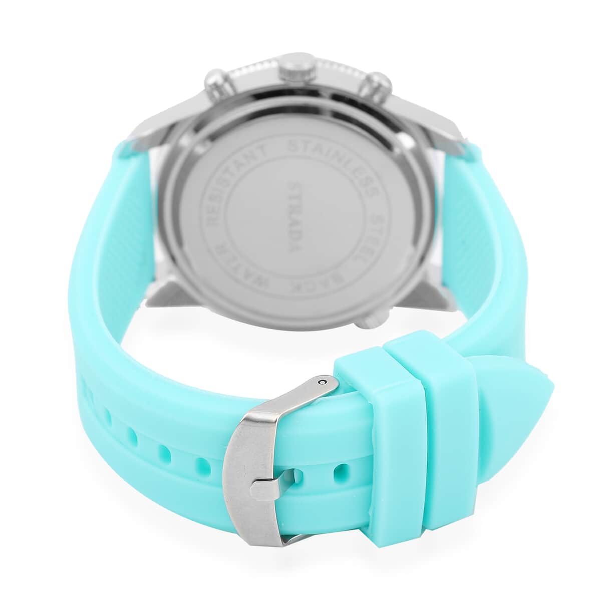 Strada Japanese Movement Rotating Bezel Watch with Blue Green Silicone Strap (45mm) image number 5