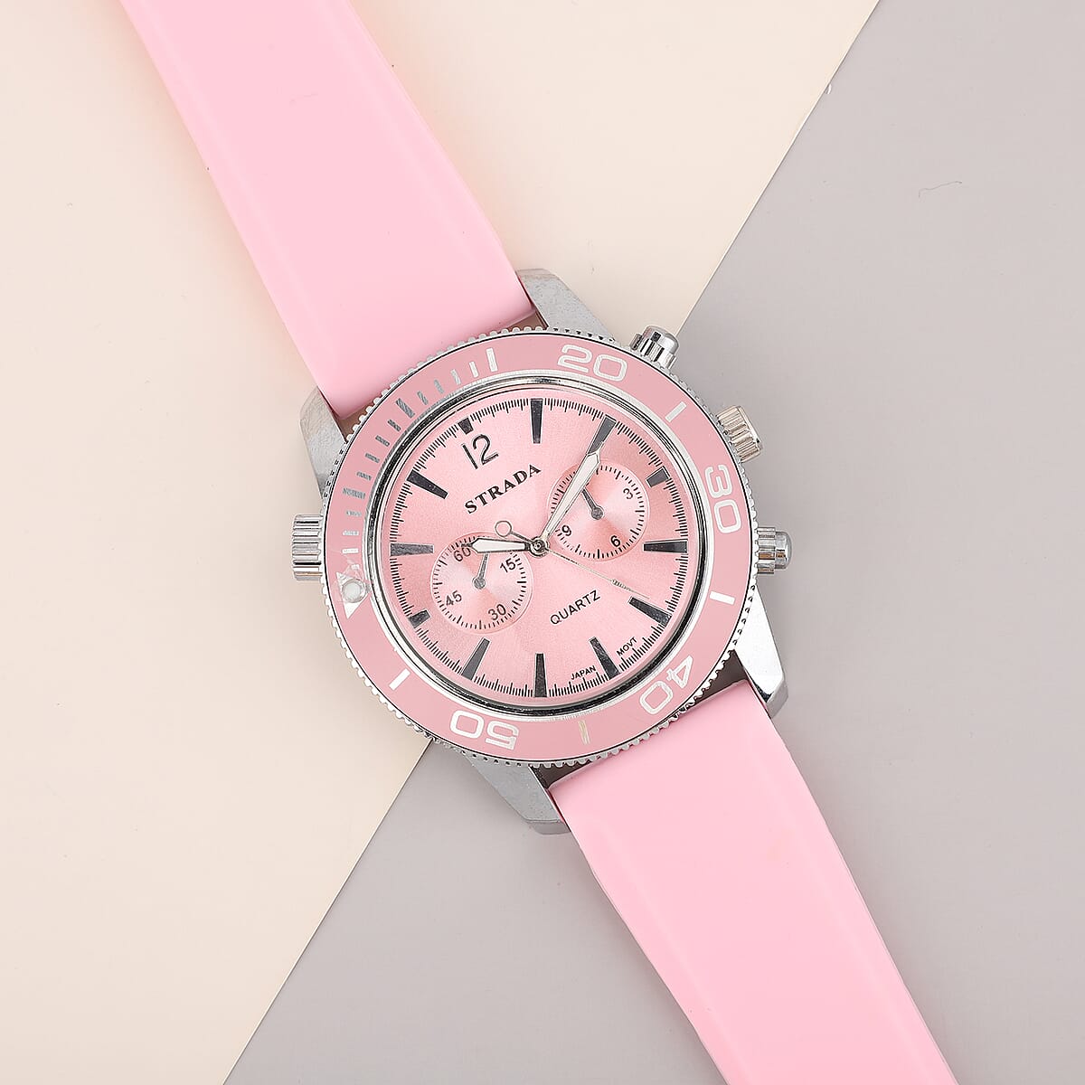 Strada Japanese Movement Rotating Bezel Watch with Pink Silicone Strap (45mm) image number 1