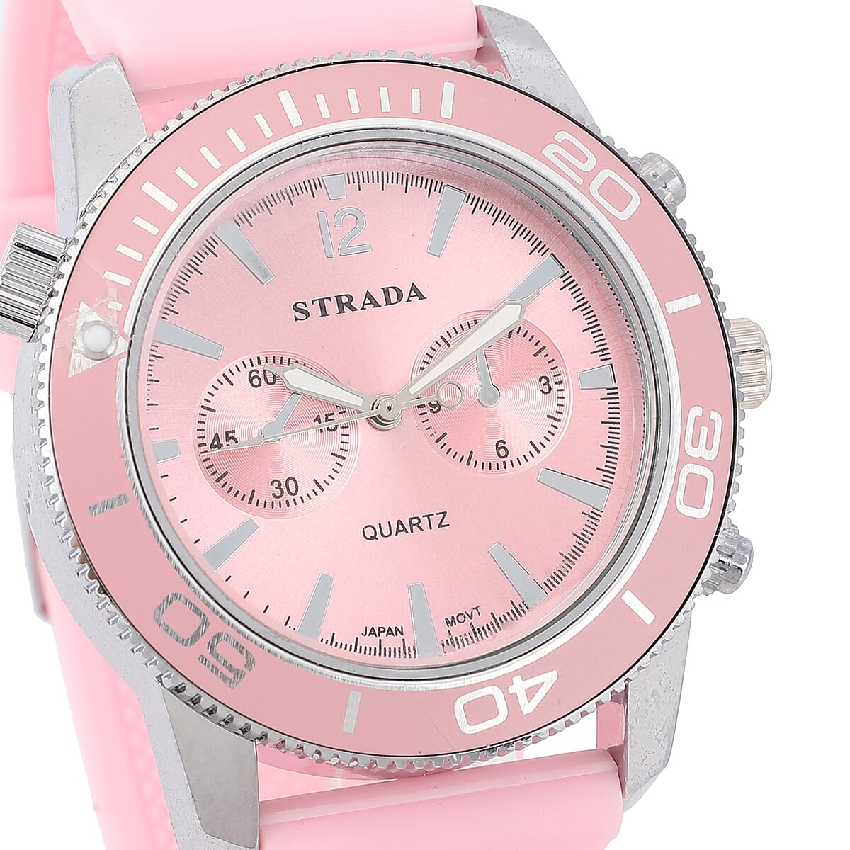 Strada Japanese Movement Rotating Bezel Watch with Pink Silicone Strap (45mm) image number 3