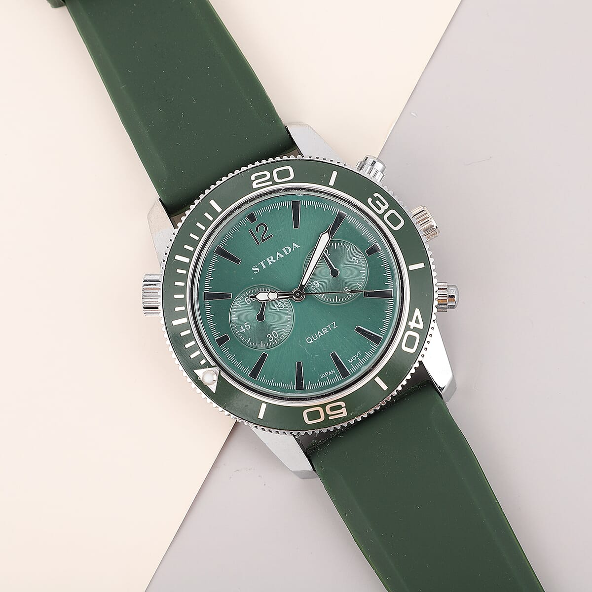 Strada Japanese Movement Rotating Bezel Watch with Dark Green Silicone Strap (45mm) image number 1