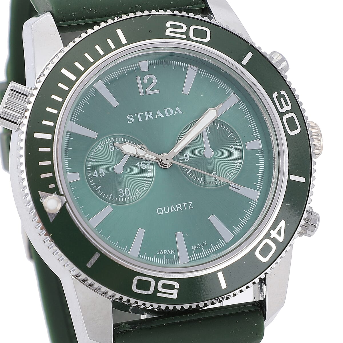 Strada Japanese Movement Rotating Bezel Watch with Dark Green Silicone Strap (45mm) image number 3