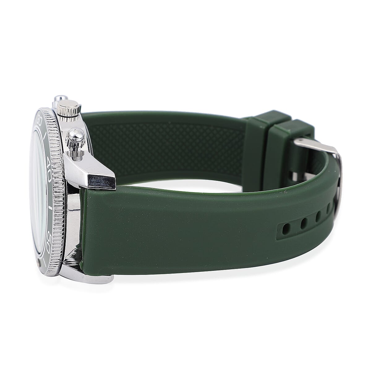 Strada Japanese Movement Rotating Bezel Watch with Dark Green Silicone Strap (45mm) image number 4