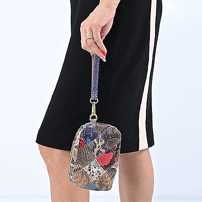 CHAOS BY ELSIE Set of 2 Multi Color Snake Print Genuine Leather Satchel Bag and Clutch