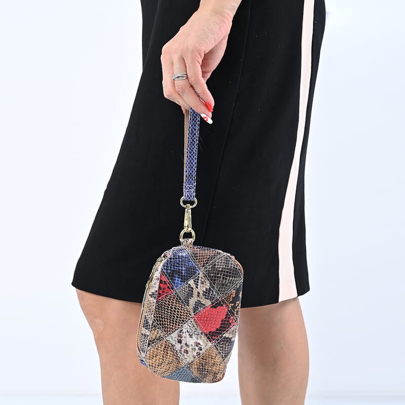 CHAOS BY ELSIE Set of 2 Multi Color Snake Print Genuine Leather Satchel Bag and Clutch