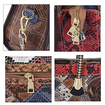 CHAOS BY ELSIE Set of 2 Multi Color Snake Print Genuine Leather Satchel Bag and Clutch