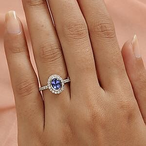 Tanzanite and White Zircon 1.45 ctw Ring in Platinum Over Sterling Silver (Size 5.5)