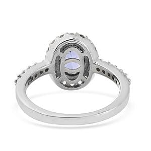 Tanzanite and White Zircon 1.45 ctw Ring in Platinum Over Sterling Silver (Size 5.5)