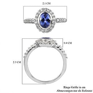 Tanzanite and White Zircon 1.45 ctw Ring in Platinum Over Sterling Silver (Size 5.5)