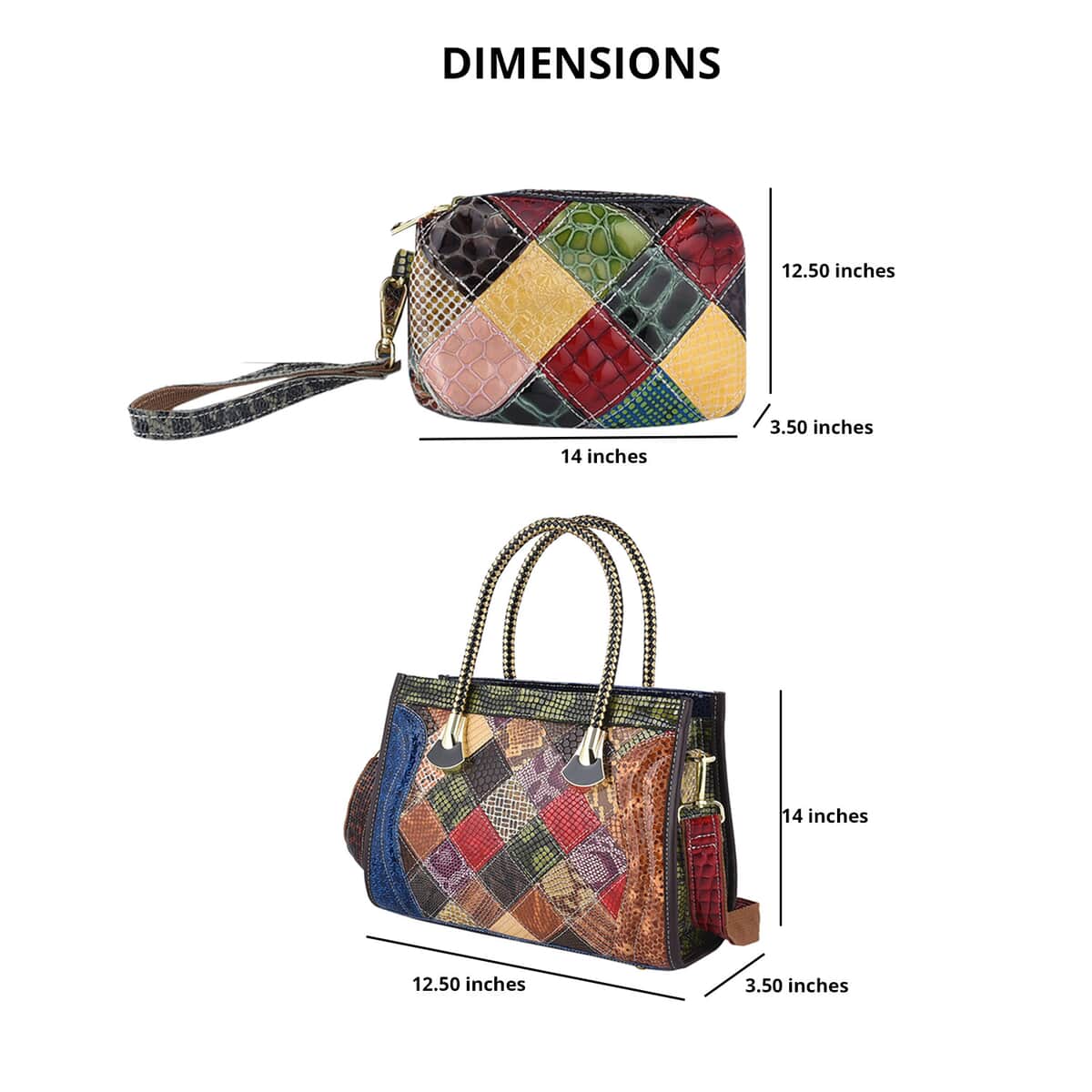 CHAOS BY ELSIE Set of 2 Multi Color Ball Print Genuine Leather Satchel Bag and Clutch image number 4