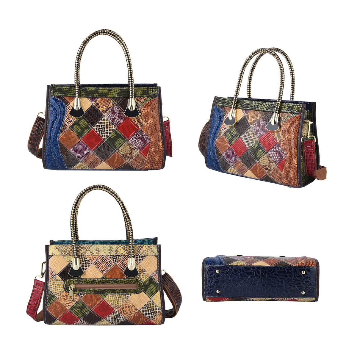 CHAOS BY ELSIE Set of 2 Multi Color Ball Print Genuine Leather Satchel Bag and Clutch image number 5