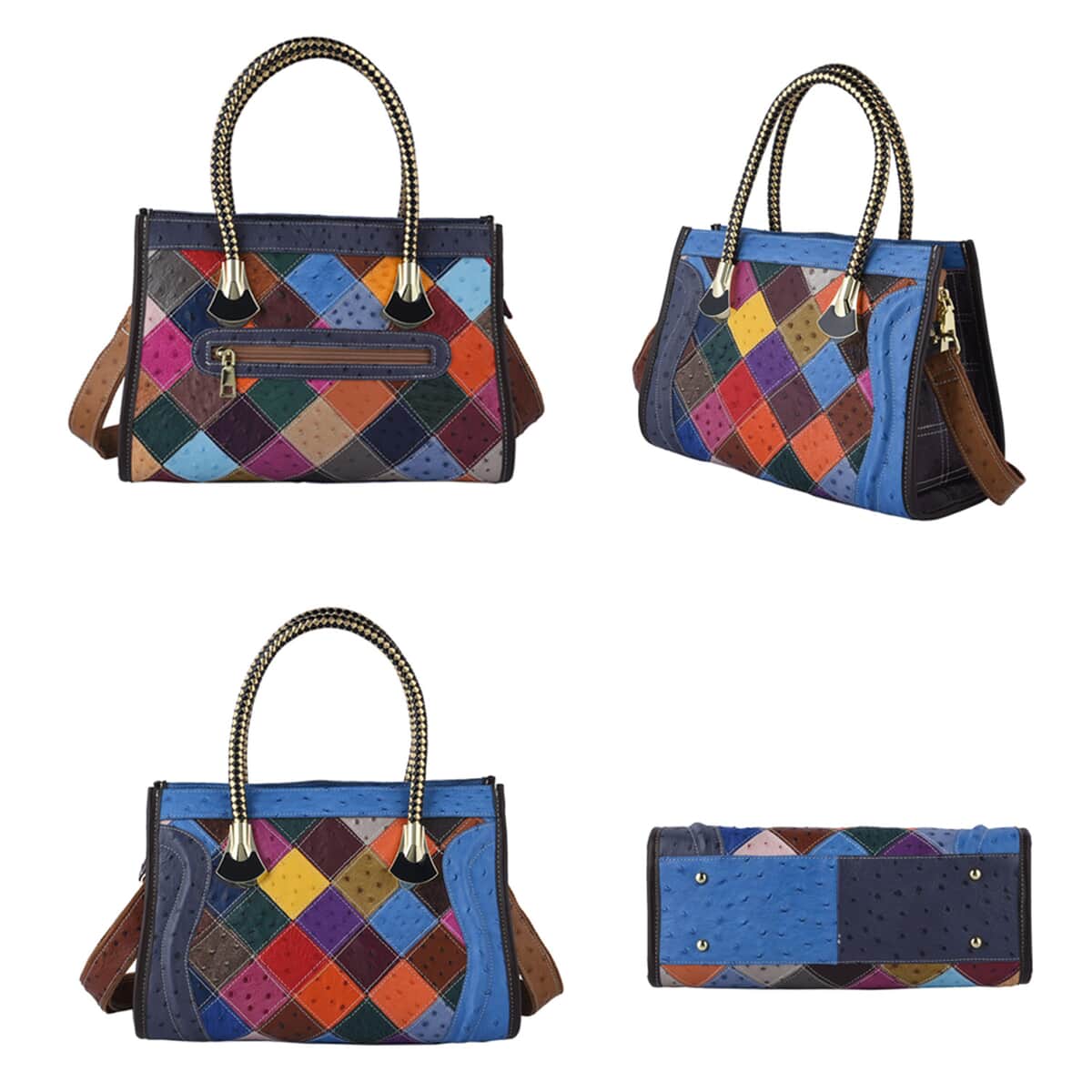 CHAOS BY ELSIE Set of 2 Multi Color Ostrich Print Genuine Leather Satchel Bag and Clutch image number 5