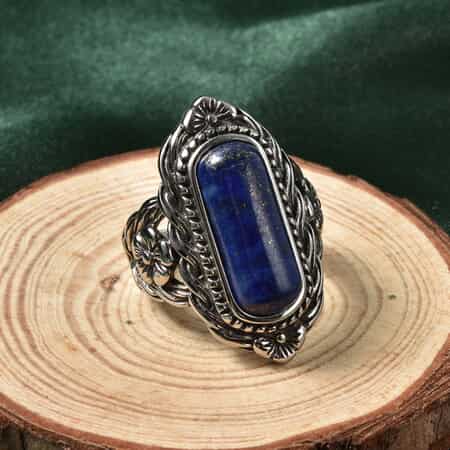 Lapis Lazuli Solitaire Ring in Stainless Steel (Size 9.0) 6.60 ctw image number 1