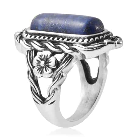 Lapis Lazuli Solitaire Ring in Stainless Steel (Size 9.0) 6.60 ctw image number 3