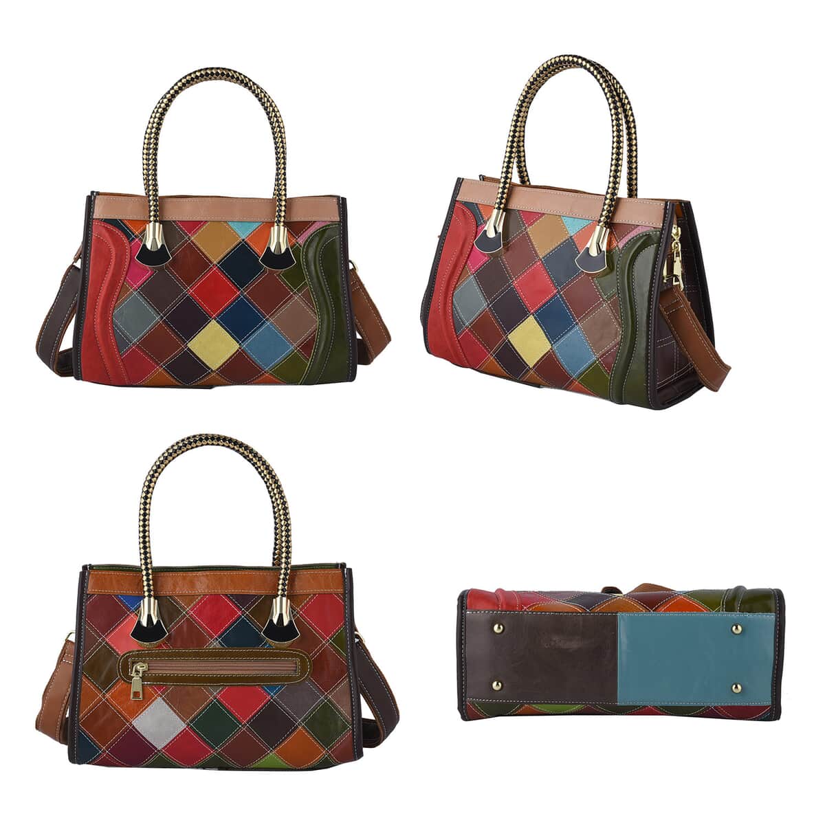 CHAOS BY ELSIE Set of 2 Solid Multi Color Print Genuine Leather Satchel Bag and Clutch image number 5