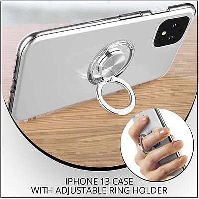 Transparent iPhone 13 Case with 360 Degree Adjustable Ring Holder