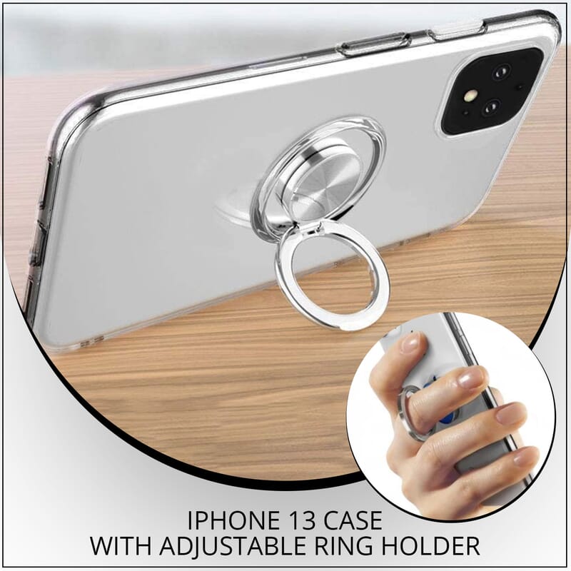 Transparent iPhone 13 Case with 360 Degree Adjustable Ring Holder