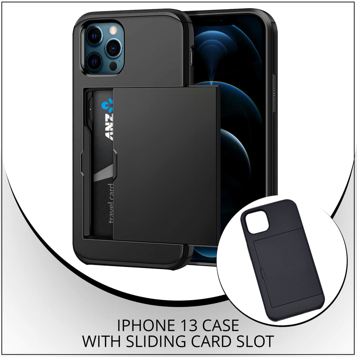 IPhone 13 case with Sliding Card Slot- Black image number 1