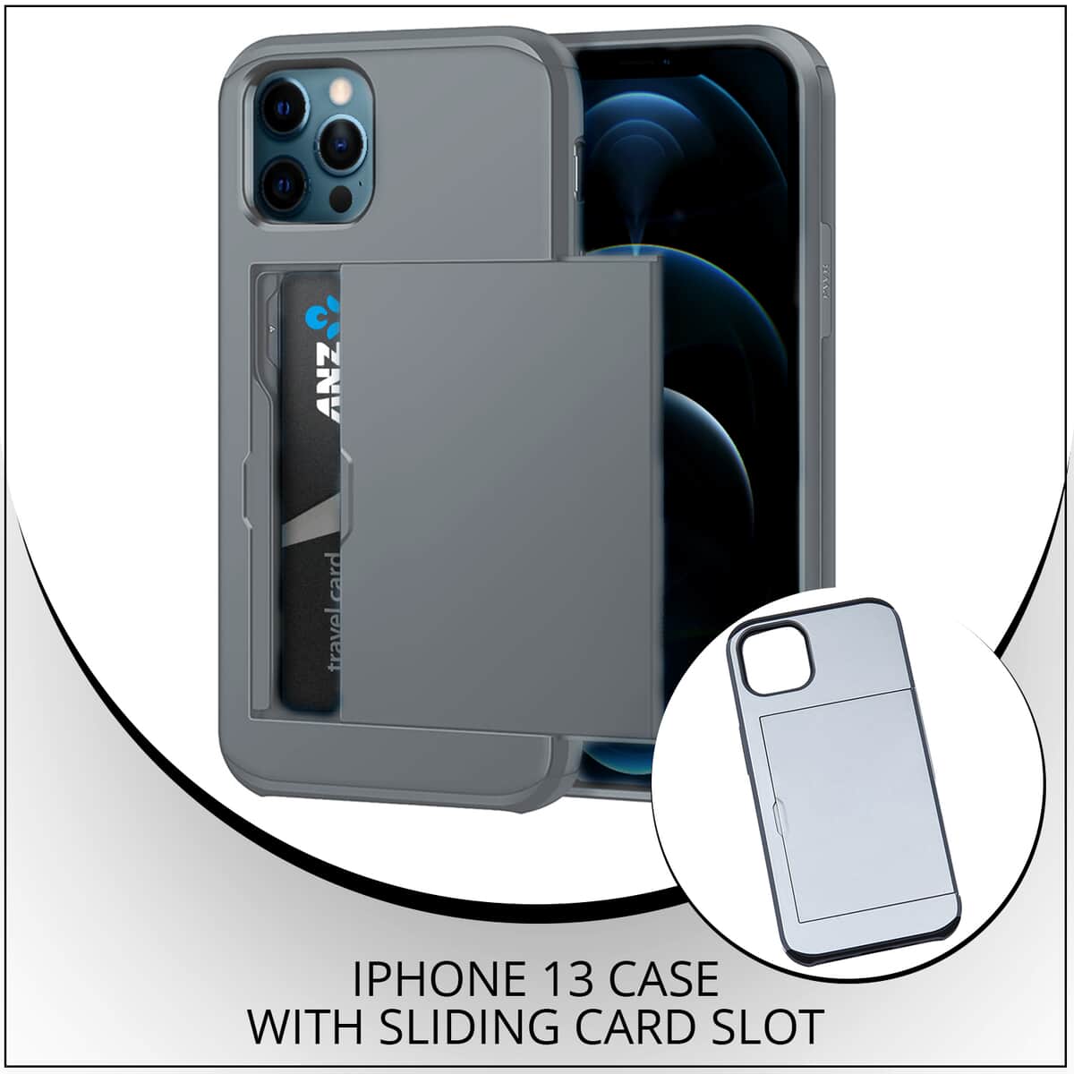 iPhone 13 Case with Sliding Card Slot- Dark Gray image number 1