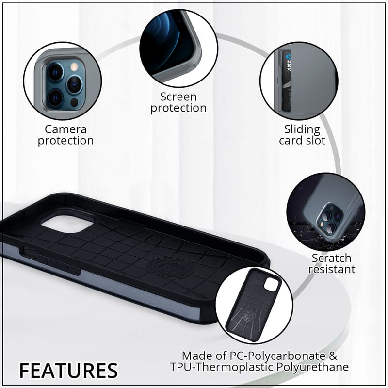 iPhone 13 Case with Sliding Card Slot- Dark Gray