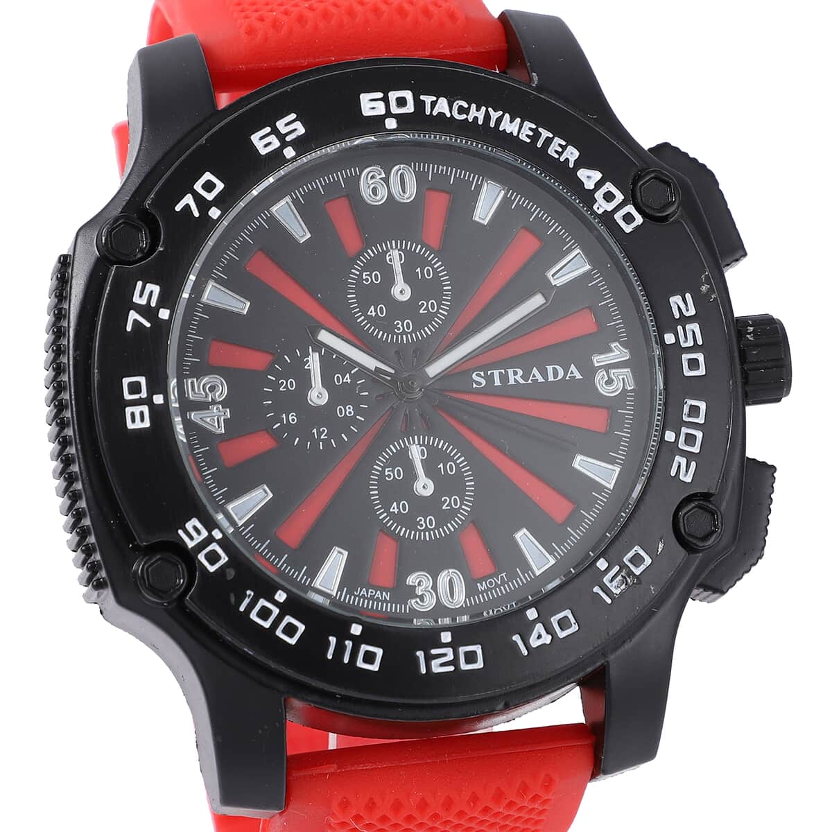 STRADA Japanese Movement Watch with Black Silicone Strap and Stainless Steel Back image number 3