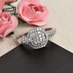 White Diamond 0.50 ctw Cluster Ring in Platinum Over Sterling Silver (Size 11.5)