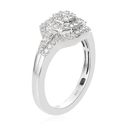White Diamond 0.50 ctw Cluster Ring in Platinum Over Sterling Silver (Size 11.5)
