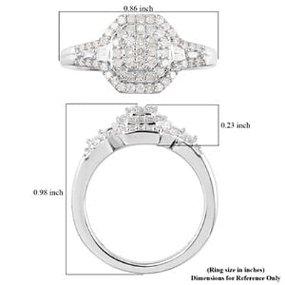 White Diamond 0.50 ctw Cluster Ring in Platinum Over Sterling Silver (Size 11.5)