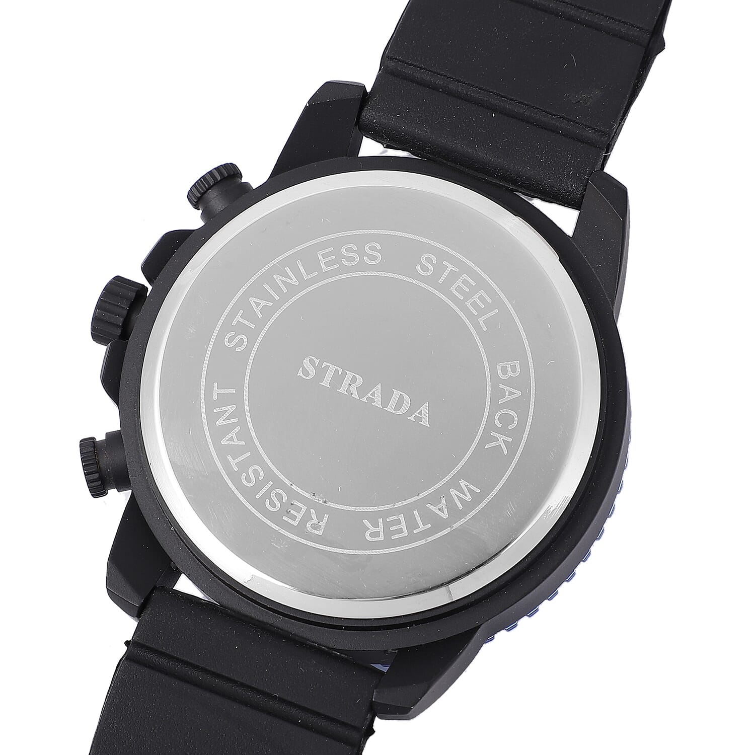 Strada Japanese Movement Watch with Black, Blue False Chronograph Dial and Black Silicone Strap