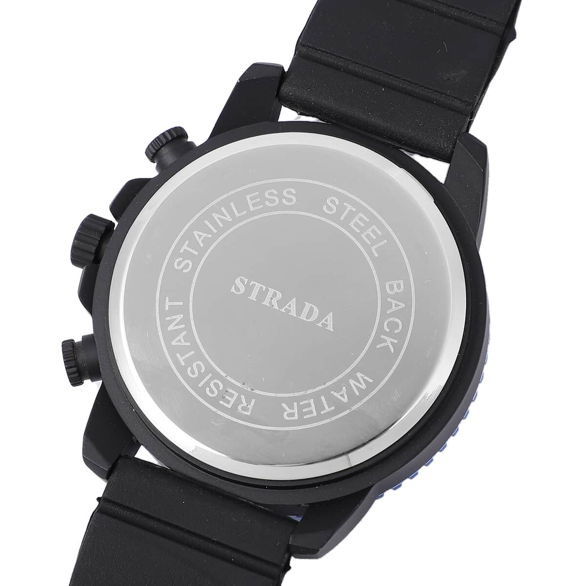 Strada Japanese Movement Watch with Black, Blue False Chronograph Dial and Black Silicone Strap image number 5