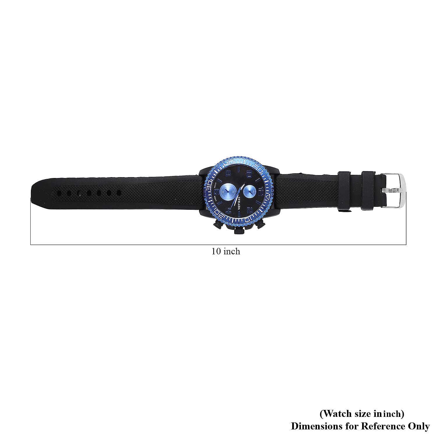 Strada Japanese Movement Watch with Black, Blue False Chronograph Dial and Black Silicone Strap