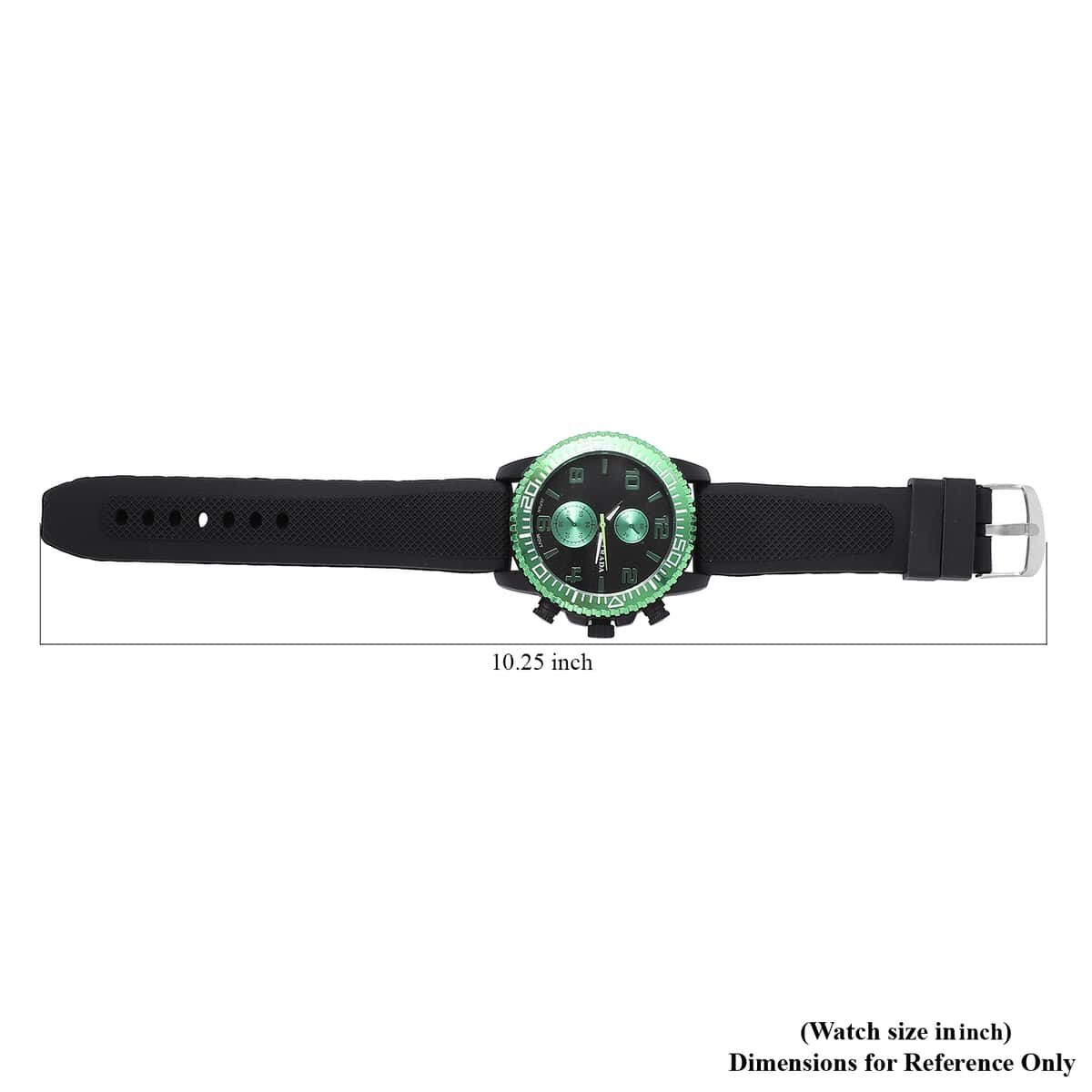 Strada Japanese Movement Watch with Black, Green False Chronograph Dial and Black Silicone Strap image number 6