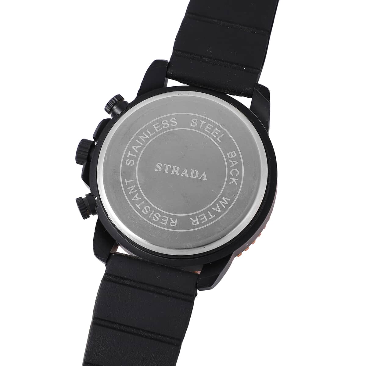 Strada Japanese Movement Watch with Black, Orange False Chronograph Dial and Black Silicone Strap image number 5