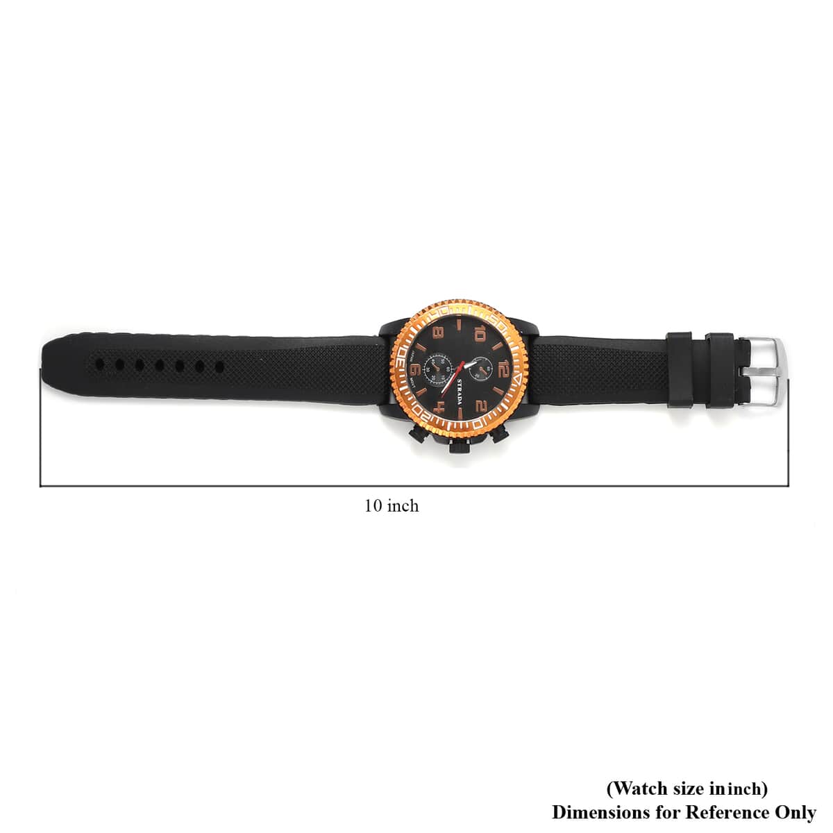 Strada Japanese Movement Watch with Black, Orange False Chronograph Dial and Black Silicone Strap image number 6