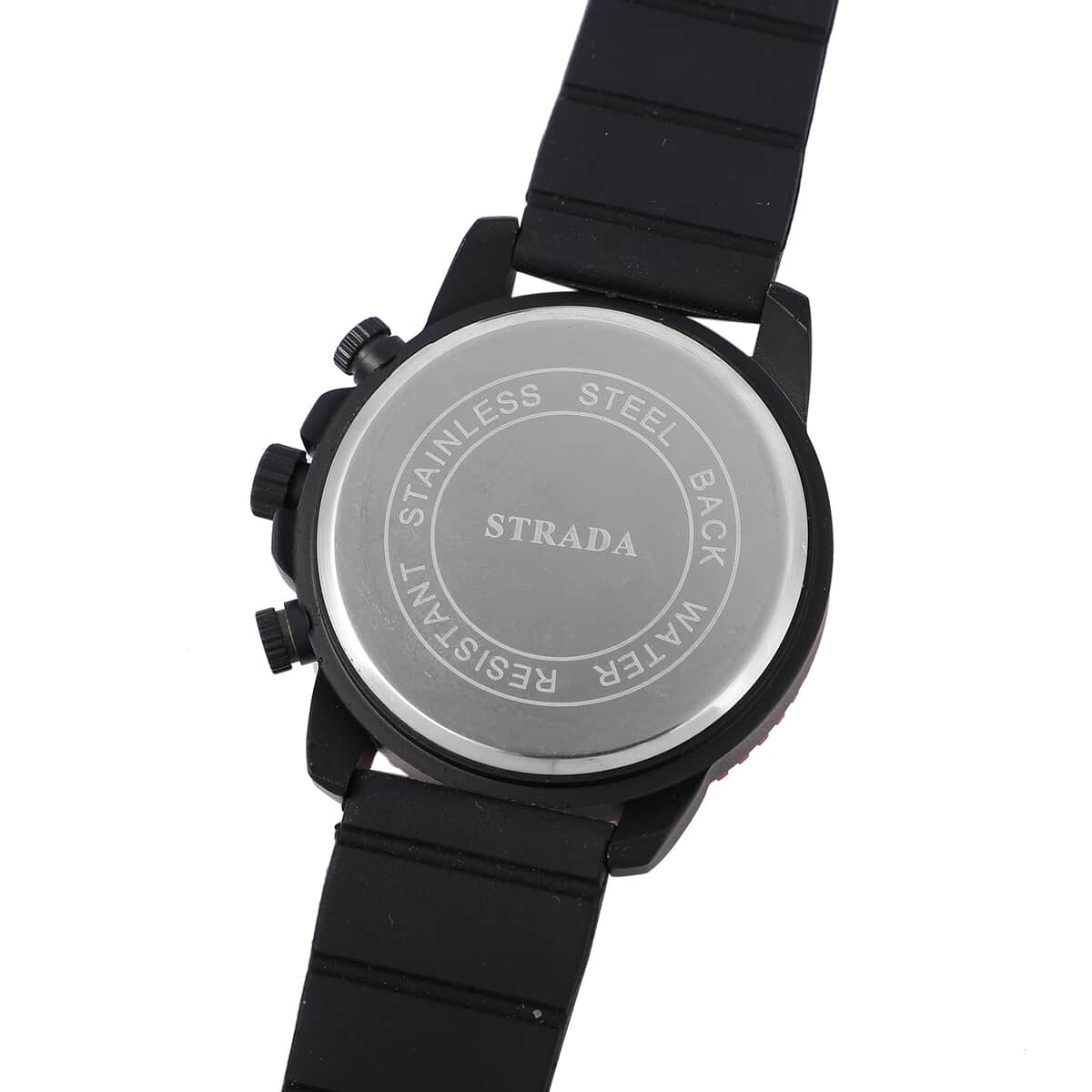 Strada Japanese Movement Watch with Black, Red False Chronograph Dial and Black Silicone Strap image number 5
