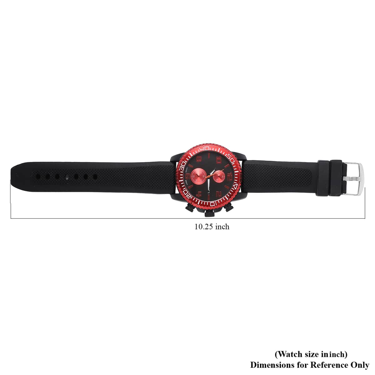 Strada Japanese Movement Watch with Black, Red False Chronograph Dial and Black Silicone Strap image number 6