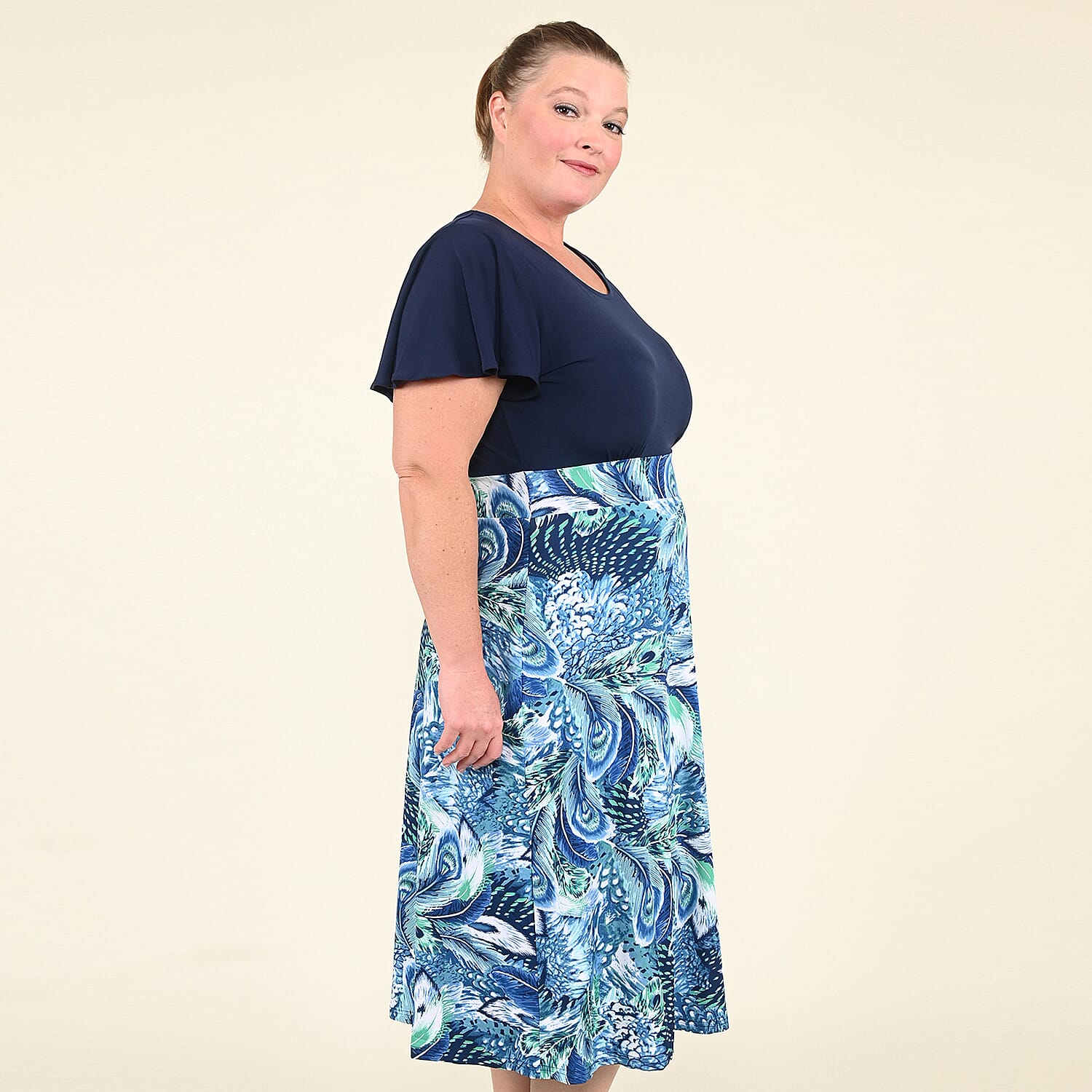 Tamsy Blue Paisley Pattern Empire Dress - (S)