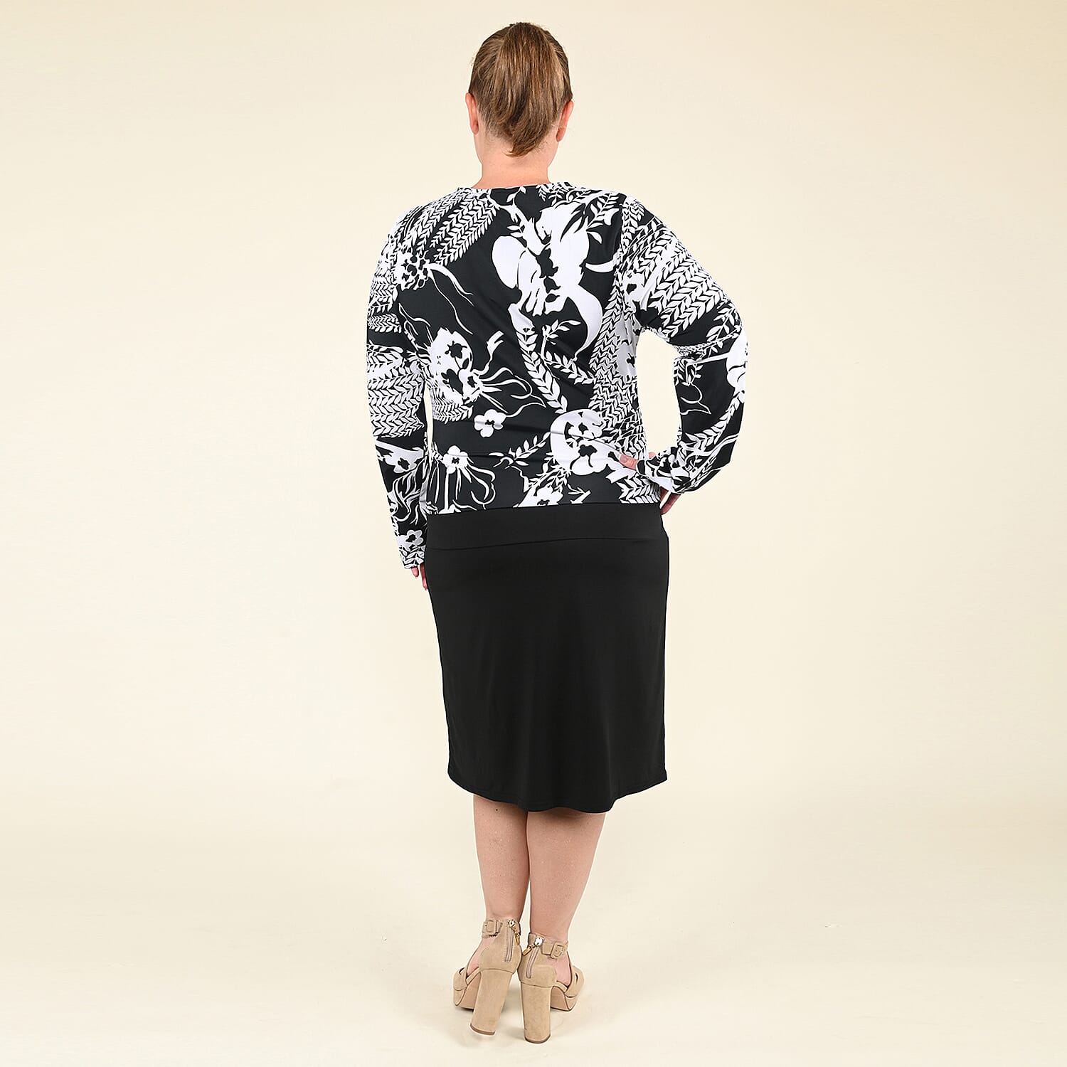 Tamsy Black and White Graphics Pattern Empire Dress - (S)