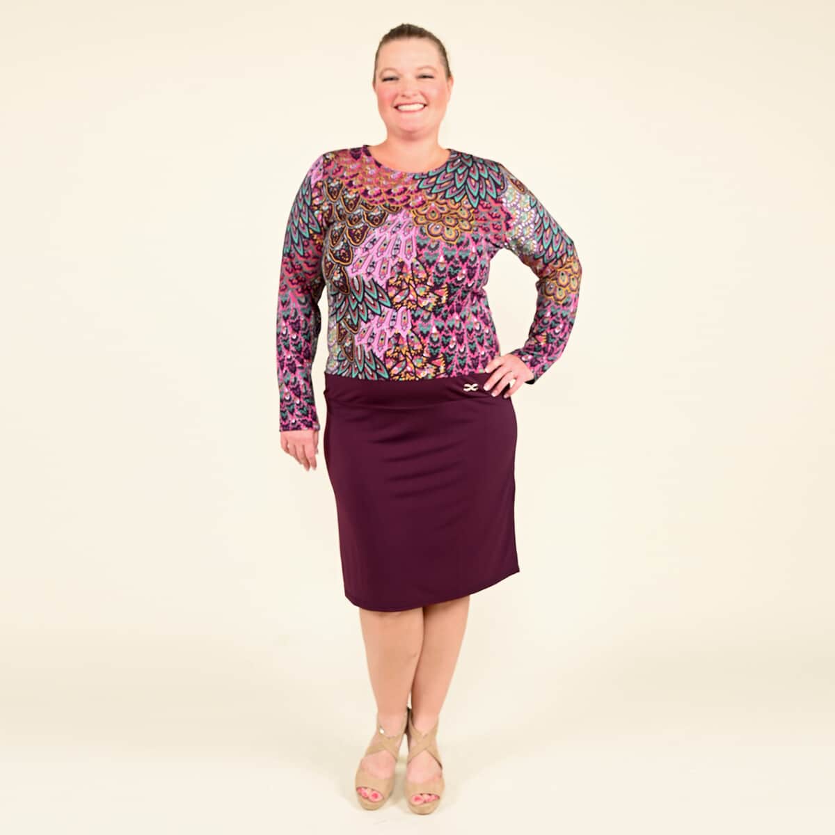 Tamsy Purple Abstract Pattern Empire Dress - (L) image number 0