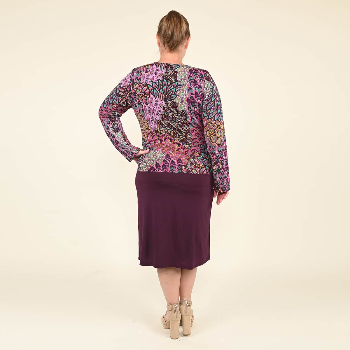 Tamsy Purple Abstract Pattern Empire Dress - (L) image number 1