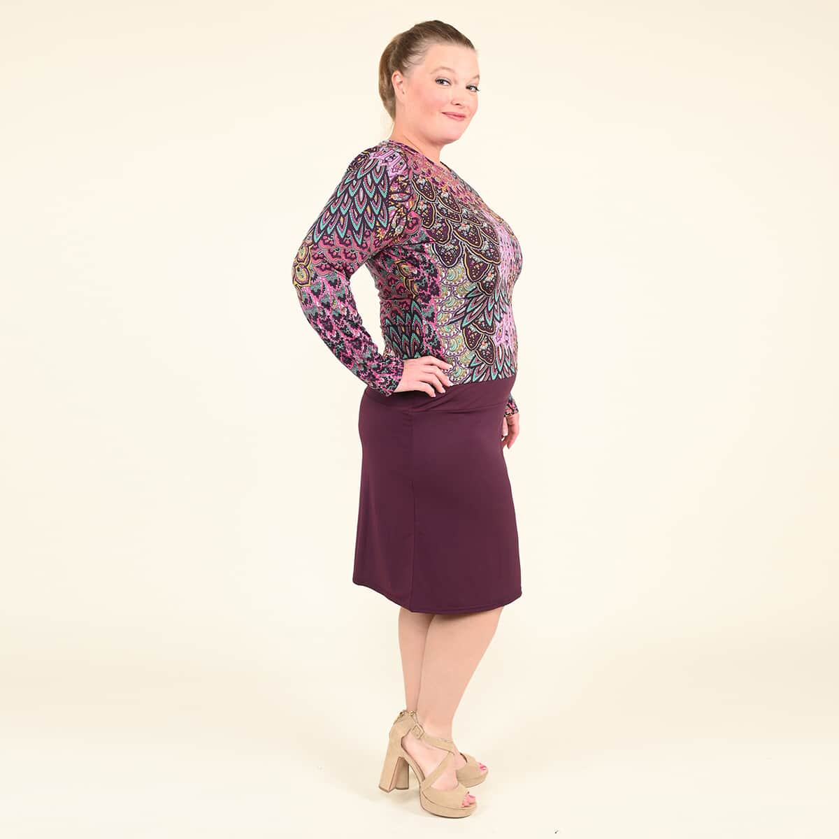 Tamsy Purple Abstract Pattern Empire Dress - (L) image number 2