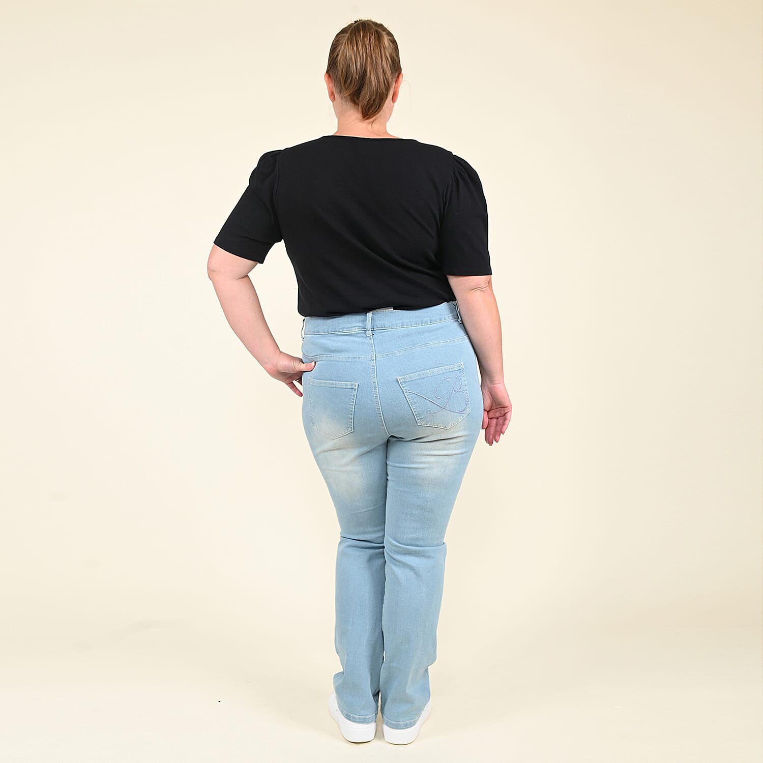 Tamsy Light Blue Floral Pattern Cotton Jeans -(Size 4)