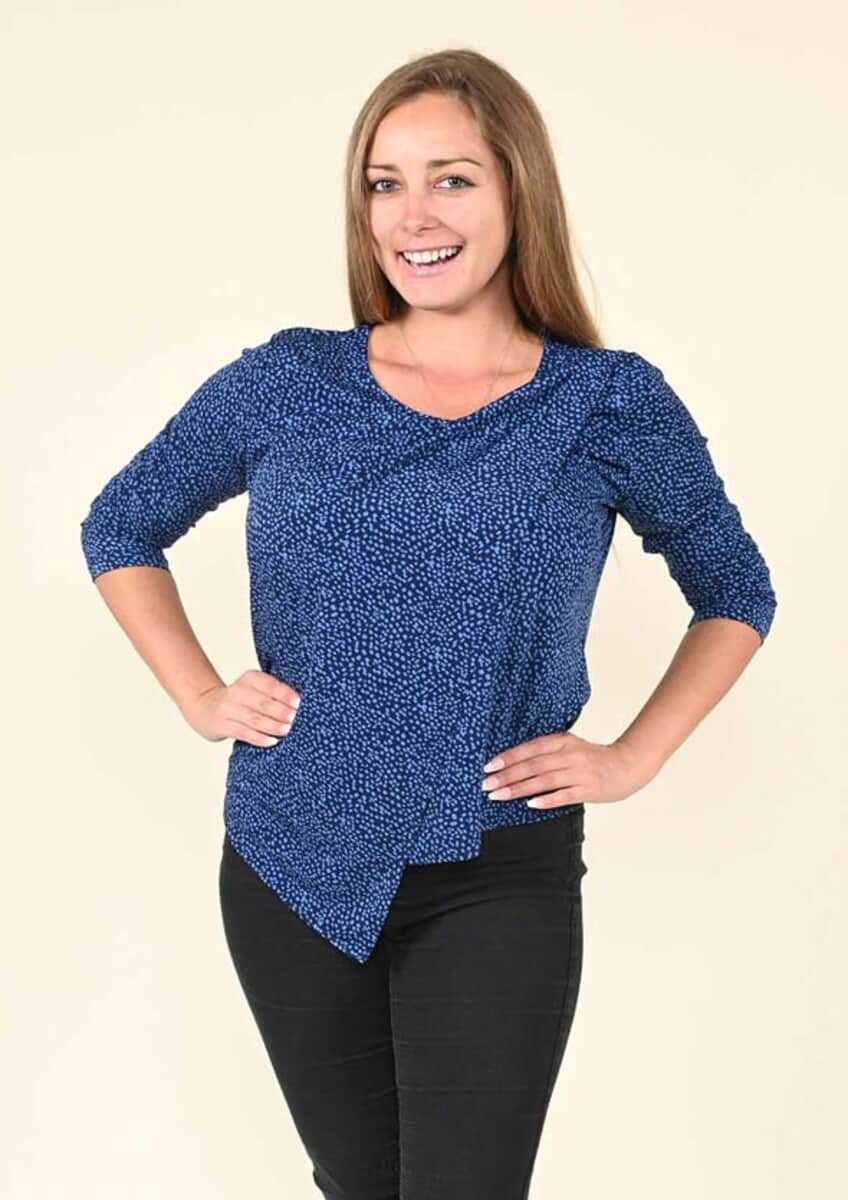Tamsy Blue Polka Dot Long Sleeve Blouse - (S) image number 0
