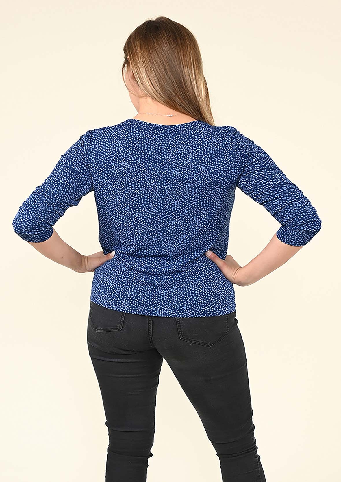 Tamsy Blue Polka Dot Long Sleeve Blouse - (S)