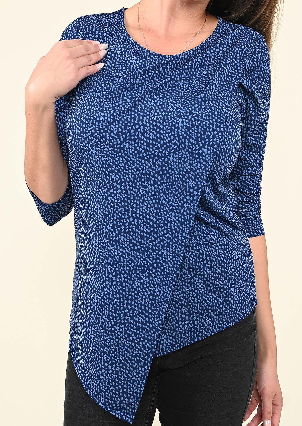 Tamsy Blue Polka Dot Long Sleeve Blouse - (S)
