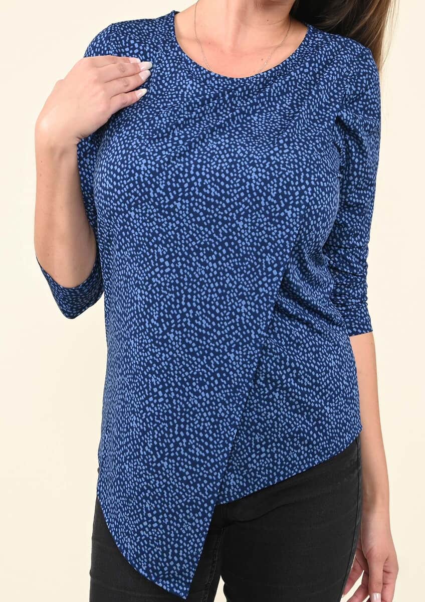 Tamsy Blue Polka Dot Long Sleeve Blouse - (S) image number 3