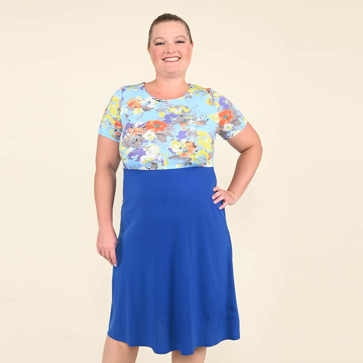 Tamsy Blue Floral Pattern Empire Dress - (XL) image number 0