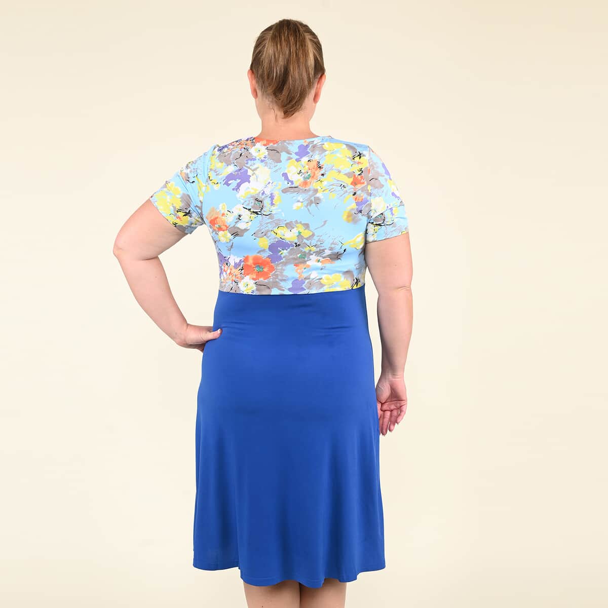 Tamsy Blue Floral Pattern Empire Dress - (XL) image number 1