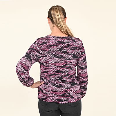 Tamsy Purple Abstract Pattern Long Sleeve Blouse - (S)