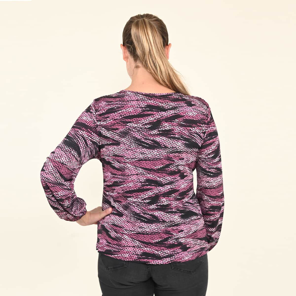 Tamsy Purple Abstract Pattern Long Sleeve Blouse - (S) image number 1